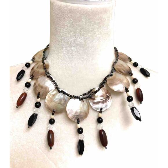 Brown Lip Mother Of Pearl Round Shell Necklace 17” Hawaiian Boho Island Tiki - Picture 2 of 6